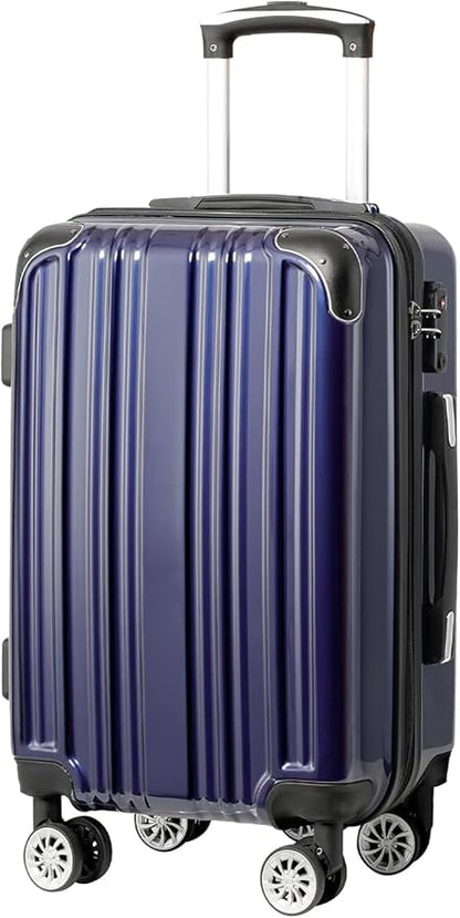 Coolife Luggage Expandable(only 28") Suitcase PC+ABS Spinner 20in 24in 28in Carry on (navy new, M(24in))