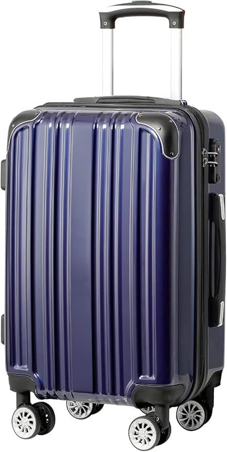 Coolife Luggage Expandable(only 28") Suitcase PC+ABS Spinner 20in 24in 28in Carry on (navy new, L(28in))