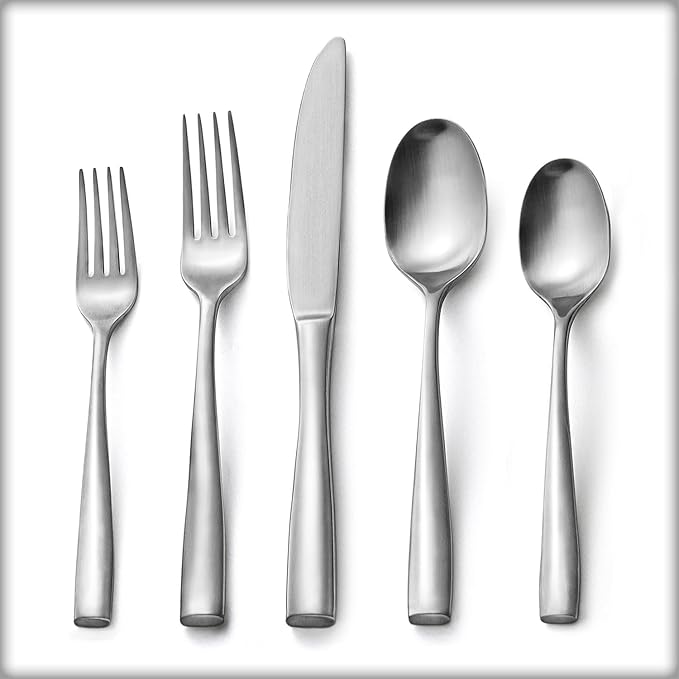 HIKAA 20-Piece Silverware Set for 4, Heavy Duty Stainless Steel Flatware Cutlery Set For Home Kitchen Restaurant Hotel, Kitchen Utensils Set, Matte Satin, Dishwasher Safe