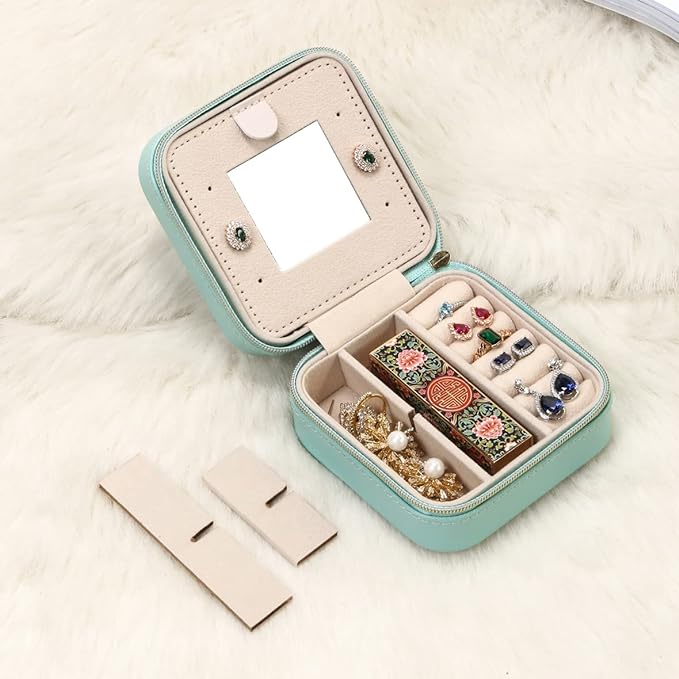 Jewelry Travel Case with Mirror,Small Travel Jewelry Organizer, Portable Jewelry Box Travel Mini Organizer Portable Display Storage Box For Rings Earrings Necklaces (4Color - 4packs)