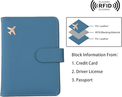 Melsbrinna Unisex-Adults RFID Blocking Travel Passport Cover/Case, Cute Passport Wallet with 10 Compartments, Black Blue