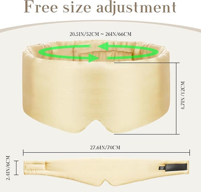 100% Mulberry Silk Sleep Mask Eye Mask for Women Man with Adjustable Band, for Side Sleeper Blackout Sleep Mask for Travel Rest and Office (Gold)