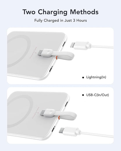 VEEKTOMX Power Bank 5000mAh with Cable Fast Charging, Magnetic Portable Battery Pack for iPhone, White