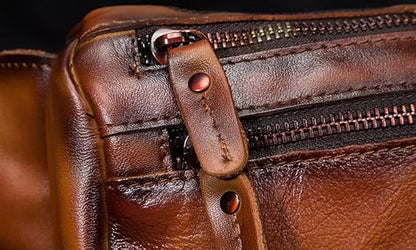 Outdoor Ready Water Resistant Leather Waist Pack for Men Hiking Riding Travel Fanny Bag with Phone Pocket Gifts for Men (Brown&Black)