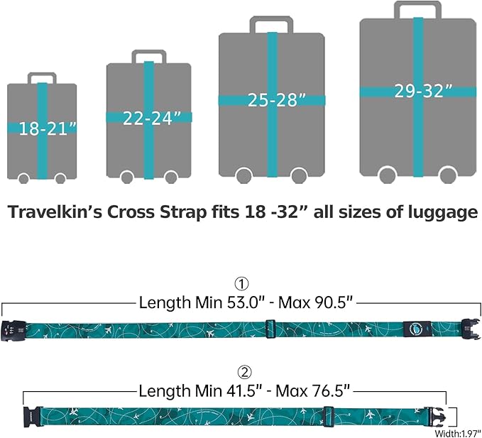 Travelkin Luggage Straps TSA Approved - Adjustable Cross Suitcase Straps with TSA Lock, Reinforced Buckle, Unique Pattern - Secure Heavy Duty Luggage Straps for Travel (Air Line Blue)