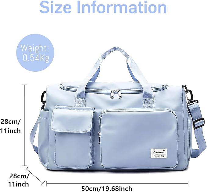 Sports Gym Duffel Bag with Shoes Compartment and Dry Wet Separated Pocket for Men and Women - Blue