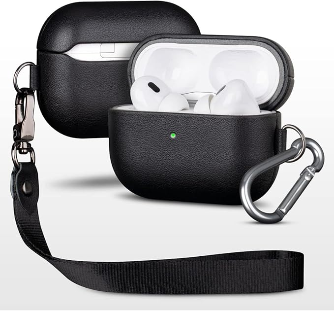 Leather Case for AirPods Pro 2nd Generation, Lopie AirPods Pro 2 Leather Case Cover with Lanyard and Keychain, Protective Case Fully-Wrapped with Top Grain Leather (Not for AirPods Pro 1st Gen) Black
