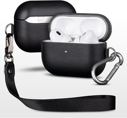 Leather Case for AirPods Pro 2nd Generation, Lopie AirPods Pro 2 Leather Case Cover with Lanyard and Keychain, Protective Case Fully-Wrapped with Top Grain Leather (Not for AirPods Pro 1st Gen) Black
