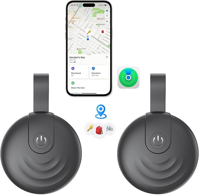Tracker Tags, Work with Apple Find My (iOS Only), Tracking Device Item Finder Locator Smart Tag for Luggage, Keys, Wallet, Bike (Black, 2 Pack)