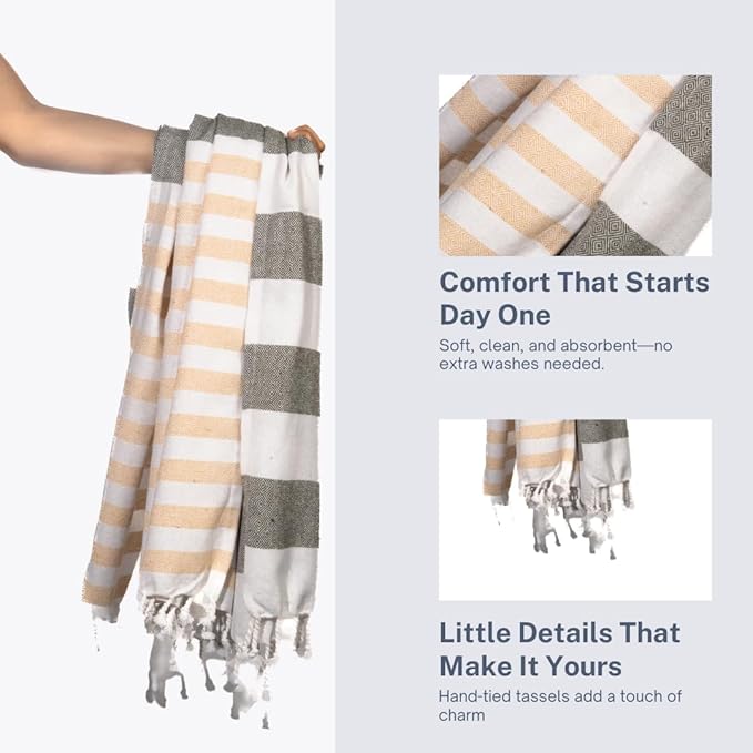 Cotton Turkish Beach Towel with Towels Oversized 36"x72" Pool Absorbent Extra Large Quick Dry Sand Travel Towel (Sage & Sand, 2 Pack)