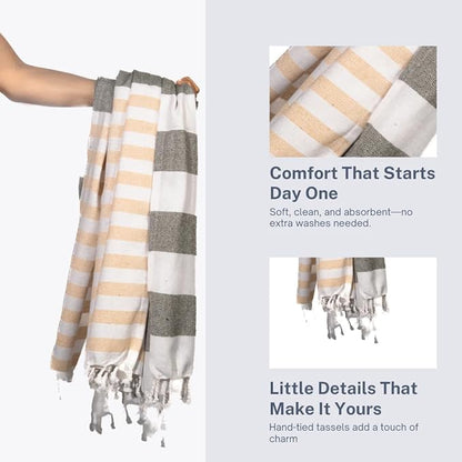 Cotton Turkish Beach Towel with Towels Oversized 36"x72" Pool Absorbent Extra Large Quick Dry Sand Travel Towel (Sage & Sand, 4 Pack)