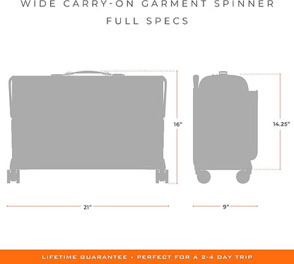 Briggs & Riley 21" Carry-On Wheeled Garment Spinner - Carry On Luggage for Travel, Suitcases with Wheels, Softside Rolling Bag for Men & Women, Built in Hook for Clothes - Baseline Collection, Black
