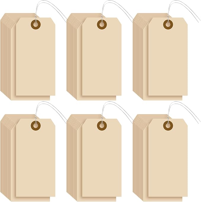 1000 Pcs Blank Manila Shipping Tags with Wire 2 3/4" x 1 3/8" Paper Hang Luggage Asset Gift Label Key Tags (Khaki)