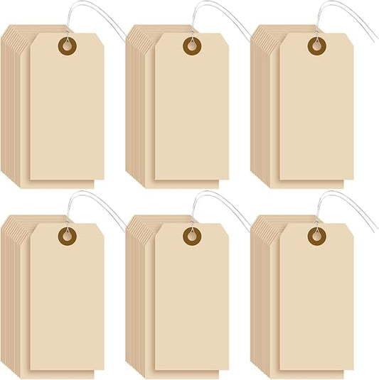 1000 Pcs Blank Manila Shipping Tags with Wire 2 3/4" x 1 3/8" Paper Hang Luggage Asset Gift Label Key Tags (Khaki)