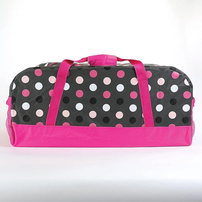 Lillian Vernon Personalized Duffel Bag for Kids, Roomy Pink Multi Dots Weekender With Front & Side Compartment, Customizable Girls Sports & Travel Bags With Custom Name, 13" x 15" x 30" W