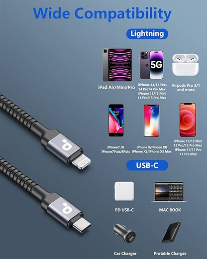 USB C to Lightning Cable 6FT 2Pack, iPhone Charger Fast Charging, USBC iPhone Charger, Type C iPhone Charging Cord [Apple MFi Certified] for iPhone 14 13 12 11 Pro Max Xs 8 Plus and More