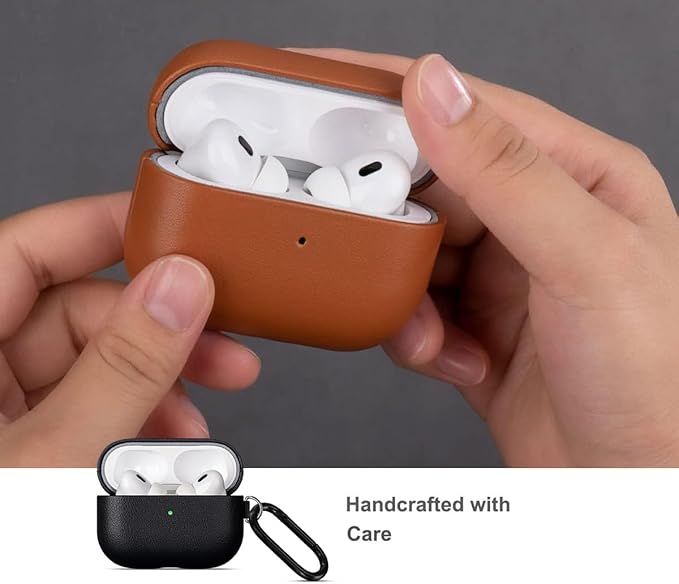 Lopie Leather Case for AirPods Pro 2, Handmade for AirPods Pro 2nd Generation Leather Case with Keychain & Cleaner Kit, Protective Hard Shell Cover, Fully-Wrapped with Top Grain Leather - Black