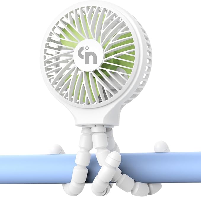 WiHoo Portable Stroller Fan, 11H Ultra-long Battery Life 3 Speed 360°Rotate, USB Rechargeable or Battery Operated Cooling Clip On Personal Fan for Baby Crib Travel Car Seat White