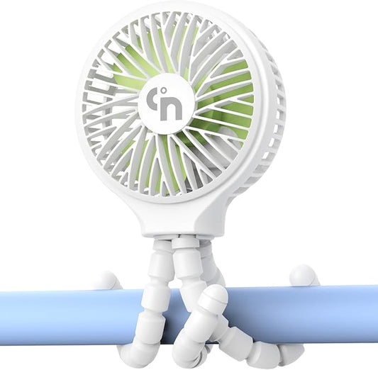 WiHoo Portable Stroller Fan, 11H Ultra-long Battery Life 3 Speed 360°Rotate, USB Rechargeable or Battery Operated Cooling Clip On Personal Fan for Baby Crib Travel Car Seat White