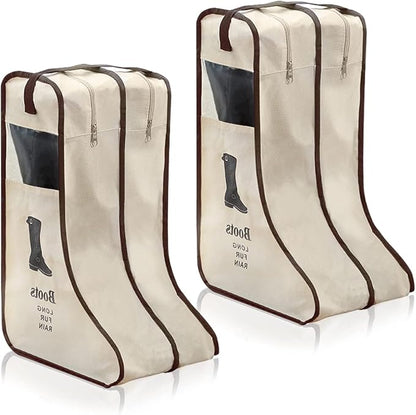 2 Pack Portable Boots Storage Bag, Beige Shoe Bags for Storage and Travel Dust Proof Travel Shoe Bags for Packing (Large)