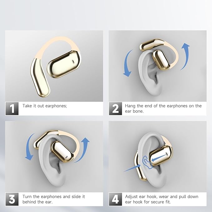 Open Ear Bluetooth 5.4 Earbuds, Wireless Headphones Sport Over Earphones Built-in Mic with Ear Hooks, 60H Playtime Ear Buds Fast Charging, IPX7 Waterproof for Running/Workout,kin Color