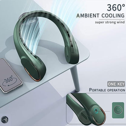 Neck Fan,Portable Bladeless Neck Fan, USB Rechargeable Personal Fan, 4000 mAh Battery Operated Wearable Fan, 3 Speeds Adjustable,Faster Cooling, Ultra Quiet, Suitable for Home, Office, Sports