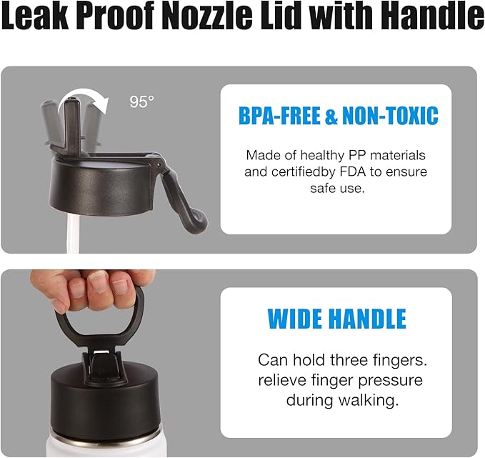 Volhoply 24oz Insulated Water Bottle With Straw Bulk 3 Pack,Metal Wide Mouth Water Bottles With Handle Lid Keep Cold,Reusable Double Wall Cups,Powder Coated Sport Bottle For Holder(White,3 Count)