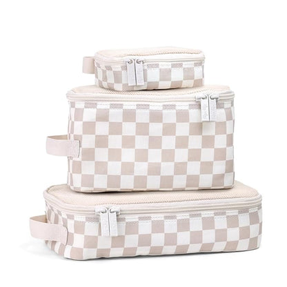 Itzy Ritzy Packing Cubes for Travel – Set of 3 Packing Cubes or Travel Organizers; Each Cube Features a Mesh Top, Double Zippers and a Fabric Handle (Checkerboard)