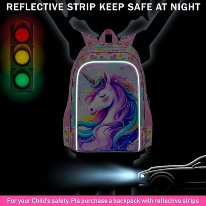 WZLVO 3PCS Kids Backpack for Girls, Unicorn Dinosaur Animal Prechool Elementary Kindergarten School Bookbag with Lunch Box