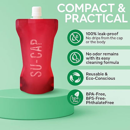 Collapsible Water Bottle – BPA Free, Foldable Sports Bottle for Hiking, Travel, Gym, Leakproof Lightweight Reusable Bottle with Carabiner – Eco-Friendly (15oz- 450 ml) (red)