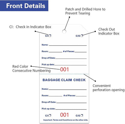 500 Baggage Claim Check Tags with Transfer Tape on Back, Hotel Luggage ID Tags Luggage Tag Bulk with White String, Baggage Identification for Hotel Suitcase Motel Bag