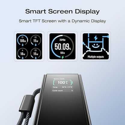 EF ECOFLOW Rapid Power Bank, 25,000mAh, 170W, 100W Built-in and Retractable Cables, Portable Charger with Triple 100W USB-C Port, Compatible with iPhone 17/16/15/14, Samsung, Laptop and More, Silver