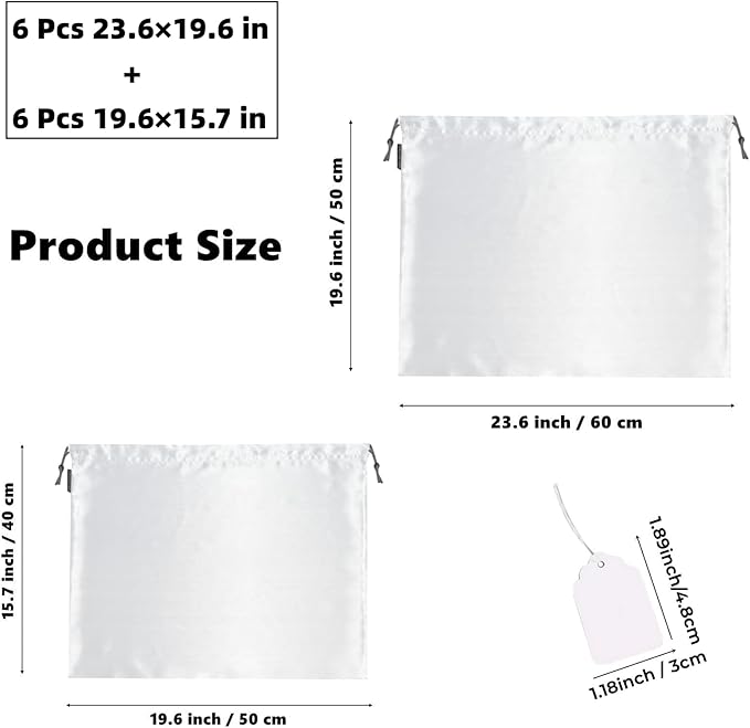 12 Pack Dust Bags for Handbags, Silk Cloth Bag With Drawstring Large Travel Storage Pouch for Handbag Purse Shoes Boots