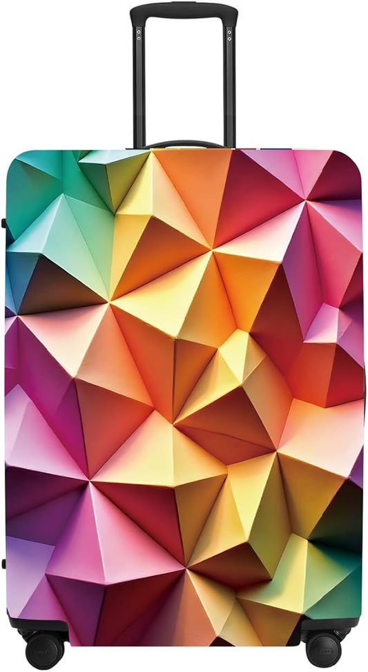 Abstract Geometric Luggage Cover, 3D Gradient Polygons Waterproof Anti-Scratch Suitcase Protector, Modern Travel Case