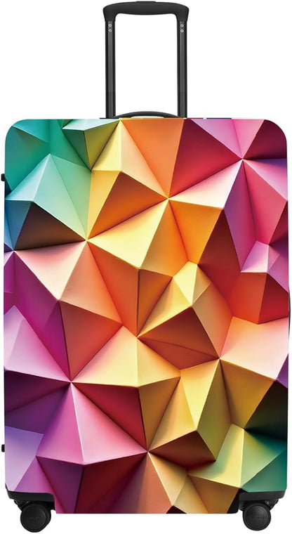 Abstract Geometric Luggage Cover, 3D Gradient Polygons Waterproof Anti-Scratch Suitcase Protector, Modern Travel Case