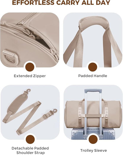 WANDF Convertible Garment Bags for Travel with Wet Pocket Carry on Garment Duffle Bag 2 in 1 Puffy Hanging Clothes Travel Bags with Shoe Compartment for Airplanes Business Weekend Gym Wedding (Khaki)