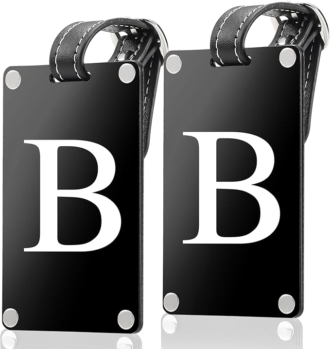 Premium 3-Layer Aluminum Luggage Tags by Fortuna - Easy to Claim, Laser-Engraved, Plastic-Free, and Eco-Friendly Luggage Tag Holders, 2-Pack, Black (B)