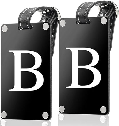 Premium 3-Layer Aluminum Luggage Tags by Fortuna - Easy to Claim, Laser-Engraved, Plastic-Free, and Eco-Friendly Luggage Tag Holders, 2-Pack, Black (B)