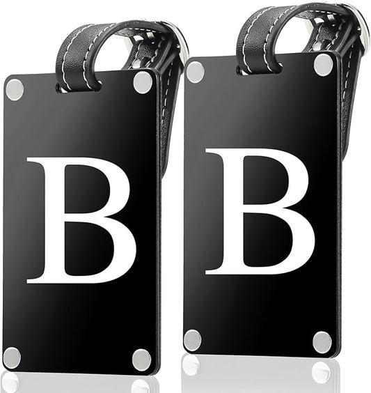 Premium 3-Layer Aluminum Luggage Tags by Fortuna - Easy to Claim, Laser-Engraved, Plastic-Free, and Eco-Friendly Luggage Tag Holders, 2-Pack, Black (B)
