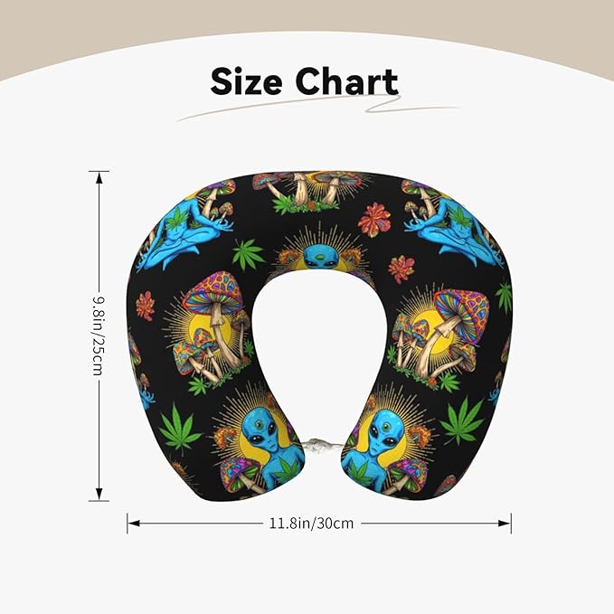 Memory Foam Airplane Pillow Sun Chakra Yoga Meditation Alien Weedleaf Trippy Eye Mushroom for Car Chin Head Neck Supporting, U Shape Pillows Travel Cushion for Office, Nap Sleeping