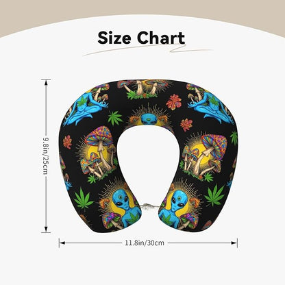 Memory Foam Airplane Pillow Sun Chakra Yoga Meditation Alien Weedleaf Trippy Eye Mushroom for Car Chin Head Neck Supporting, U Shape Pillows Travel Cushion for Office, Nap Sleeping