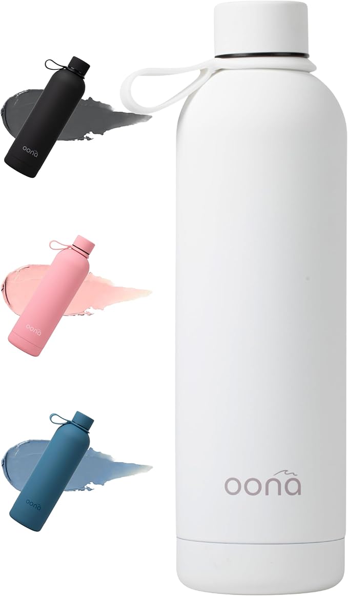 OONA Stainless Steel Water Bottle 25 oz, BPA-Free, Leak-Proof Insulated Water Bottle, Carrying Loop, Double Wall Vacuum Insulation, Keeps Drinks Hot or Cold for 12 Hours, Travel Friendly (White)