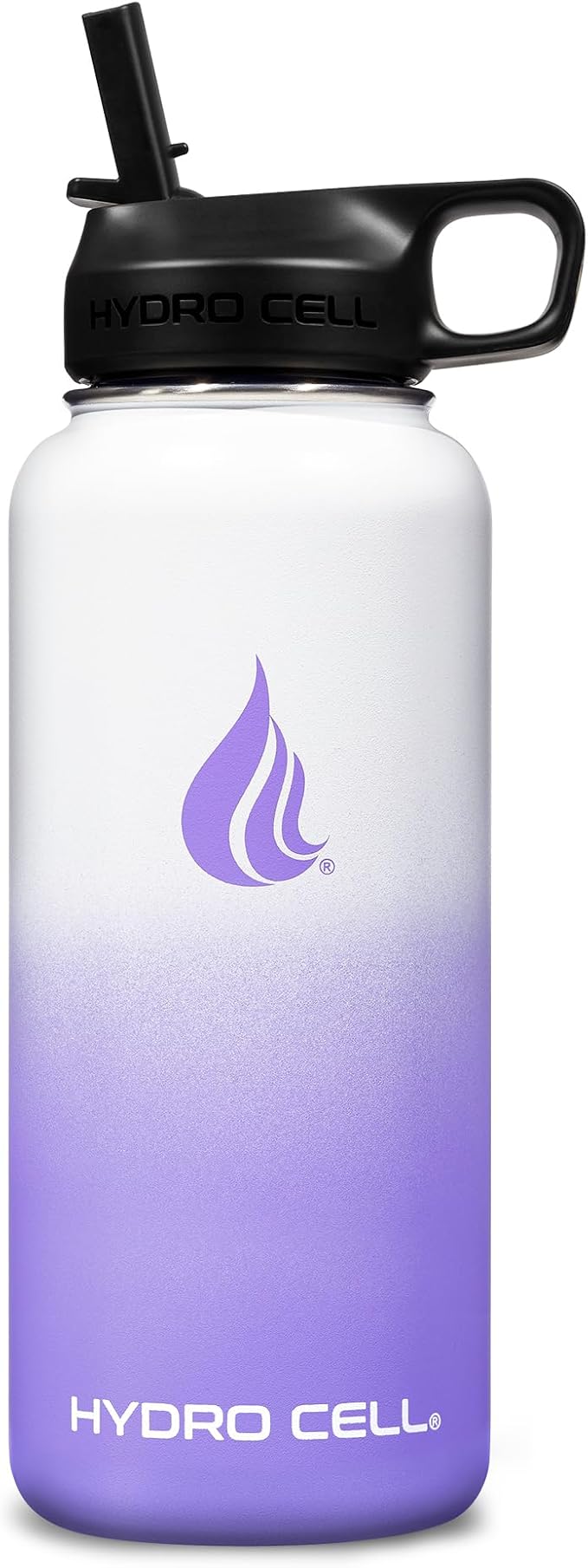 HYDRO CELL Stainless Steel Insulated Water Bottle with Straw - For Cold & Hot Drinks - Metal Vacuum Flask with Screw Cap and Modern Leakproof Sport Thermos for Adults (Lavender/White 32oz)