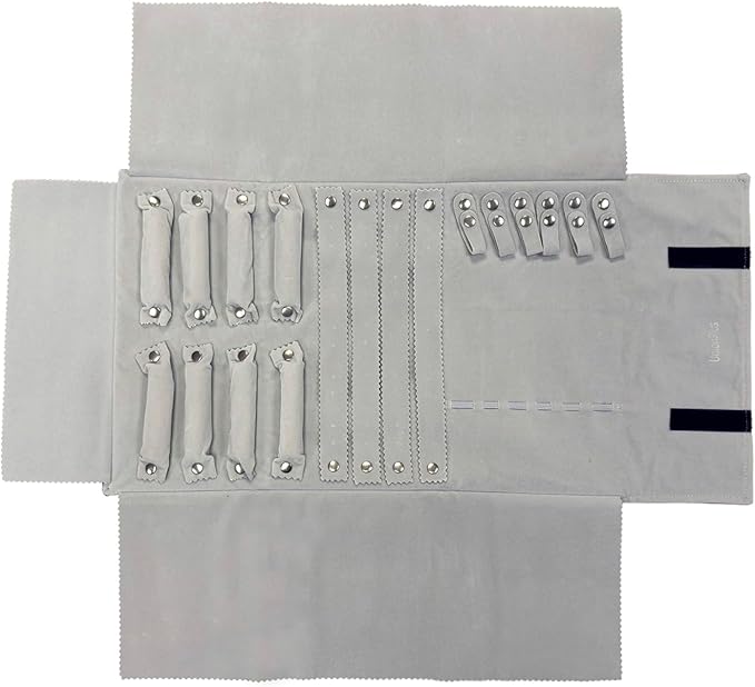 UnionPlus Velvet Travel Jewelry Roll Bag Organizer for Necklaces Bracelets Earrings Rings, Black and Grey