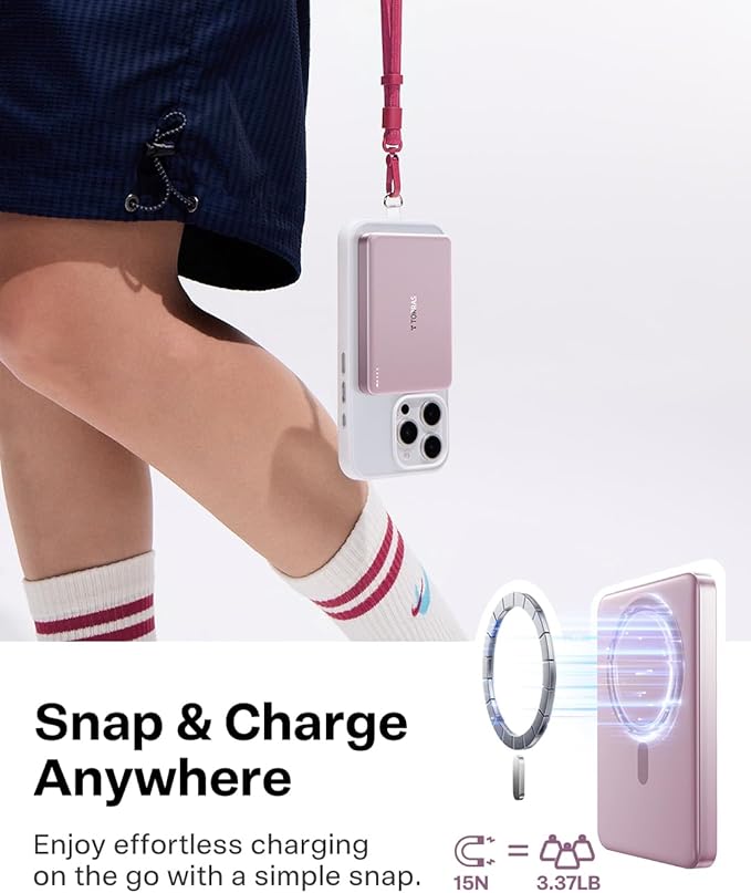 TORRAS MiniMag Power Bank,Ultra-Slim 10,000mAh Magnetic Wireless Portable Charger, 22.5W Fast Charging iPhone Air Magnetic Battery Pack Designed for iPhone 17 Pro Max/17 Pro/Air/16/15/14/13/12, Pink