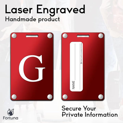 Premium 3-Layer Aluminum Luggage Tags by Fortuna - Easy to Claim, Laser-Engraved, Plastic-Free, and Eco-Friendly Luggage Tag Holders, 2-Pack, Red (G)