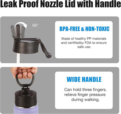 Volhoply 24oz Insulated Water Bottle With Straw Bulk 3 Pack,Metal Wide Mouth Water Bottles With Handle Keep Cold,Reusable Double Wall Cups,Powder Coated Sport Bottle For Holder(Purple Blue,3 Count)