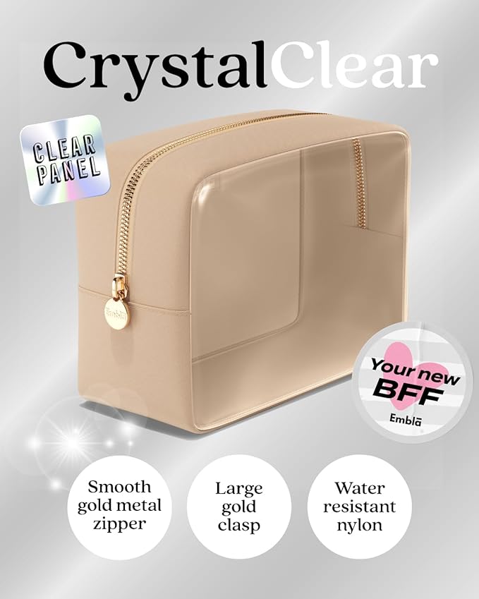 Clear Cosmetic Bags Set of 3, Mini Small Large Makeup Bags For Women Clear Pouch Cosmetics Cases Zipper Cute Pouches Make Up Travel Toiletry Essentials Preppy Purse Organizer Makeup Cases, Sand