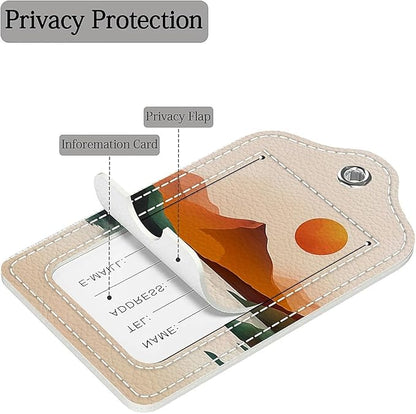 Funny PU Leather Luggage Tags 2-Pack Suitable for Suitcase Stainless Steel Loop and Address Card Essential with Cruise and Airport Travel Yellow Sunrise River Mountain Cute Pattern