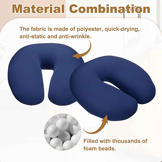 HARFINGTON Travel Pillow Airplane Neck Pillow U-Shaped Filled with Foam Beads Stuffable Classic for Sleeping Neck Chin Lumbar Support, Dark Blue